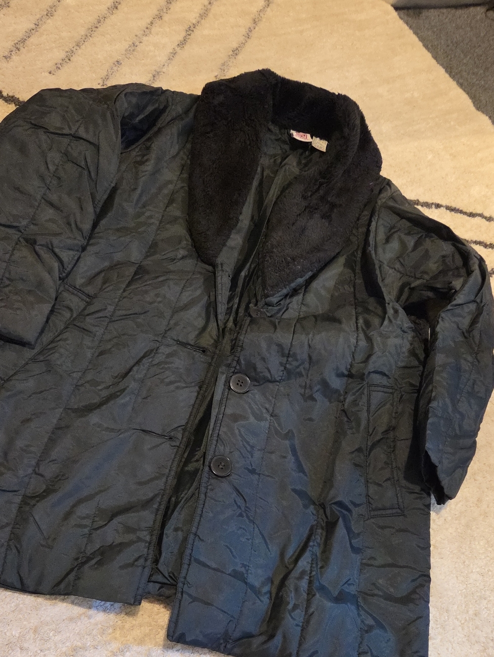 Vintage Haband Black Quilted Utility Jacket with Plush Collar